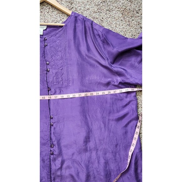 Adrian Jordan Women Top Blouse Shirt Size 30/32 Blue Shiny Silk Button Up top - Picture 5 of 6